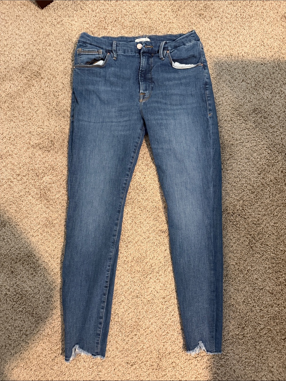Good American Blue Skinny Jeans with Raw Hem